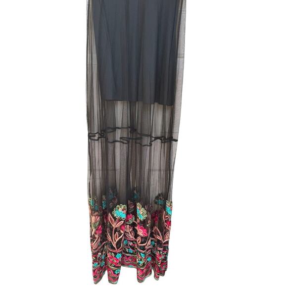 Y2K Whimsigoth Black Mesh Maxi Dress Sz S Embroidered Noir - Picture 5 of 7